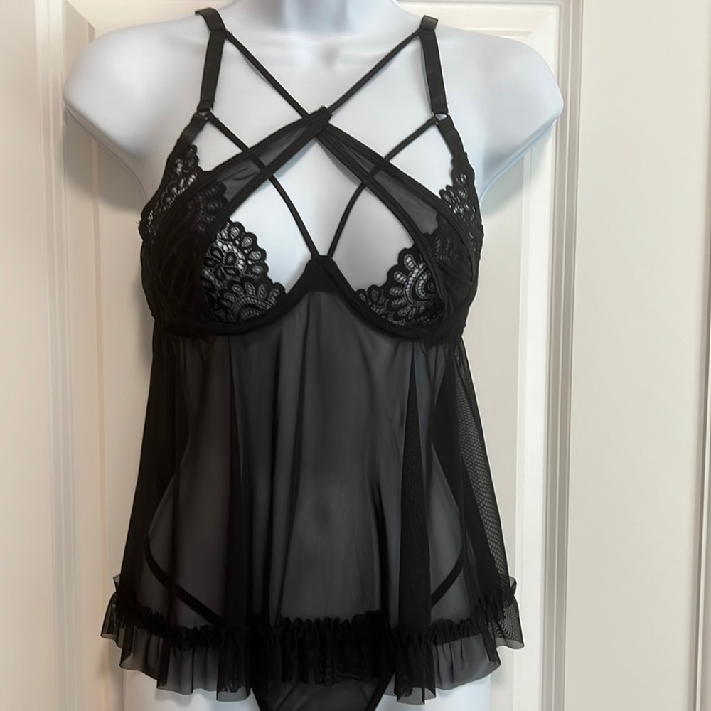 NEW Escante Lingerie, babydoll with g string panty .